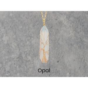 Opal Gold Tree of Life Crystal Wrapped Necklace Boho Fairycore
